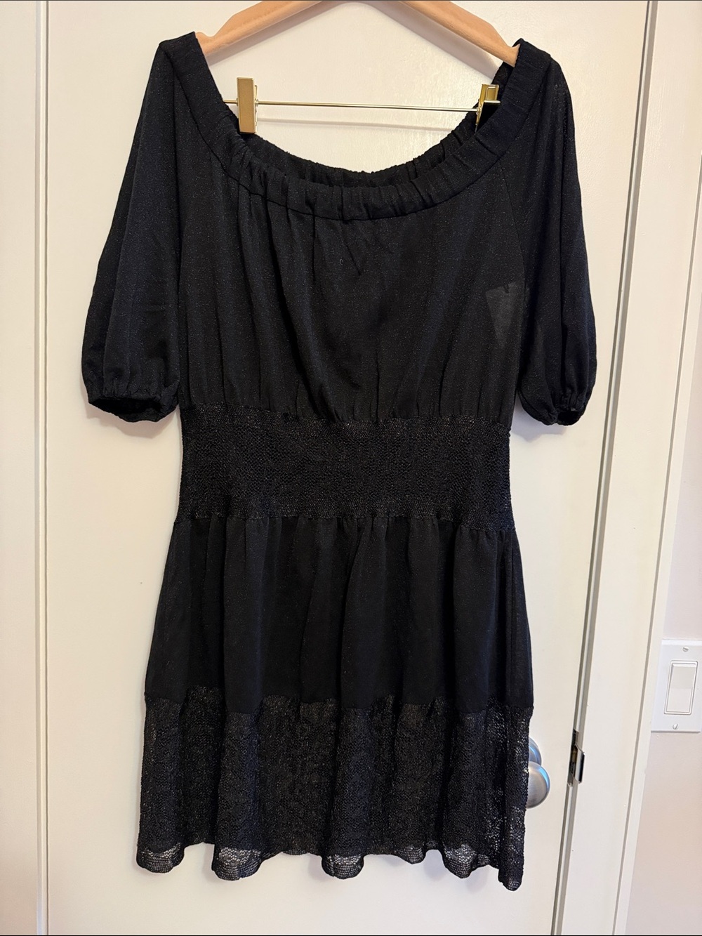 Missoni black Metallic Speck  short sleeve off shoulder mini dress size 4